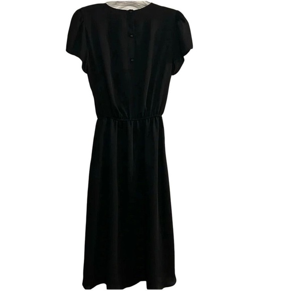 H&M Women's Black Midi Dress Size 4 Cinched Waist Puff Sleeve Button Back - Picture 10 of 10